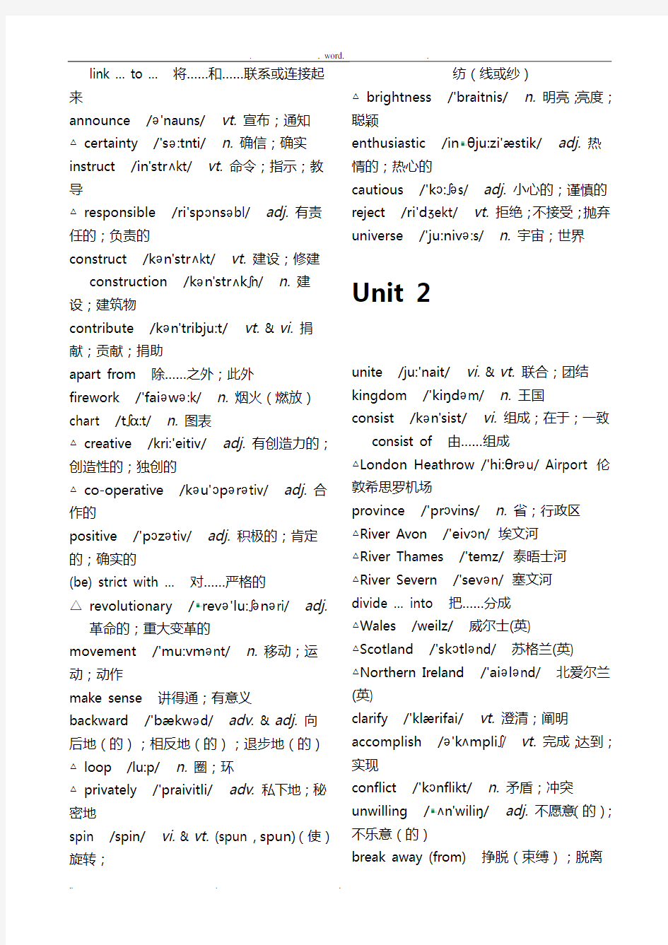 人教版高中英语必修五单词表