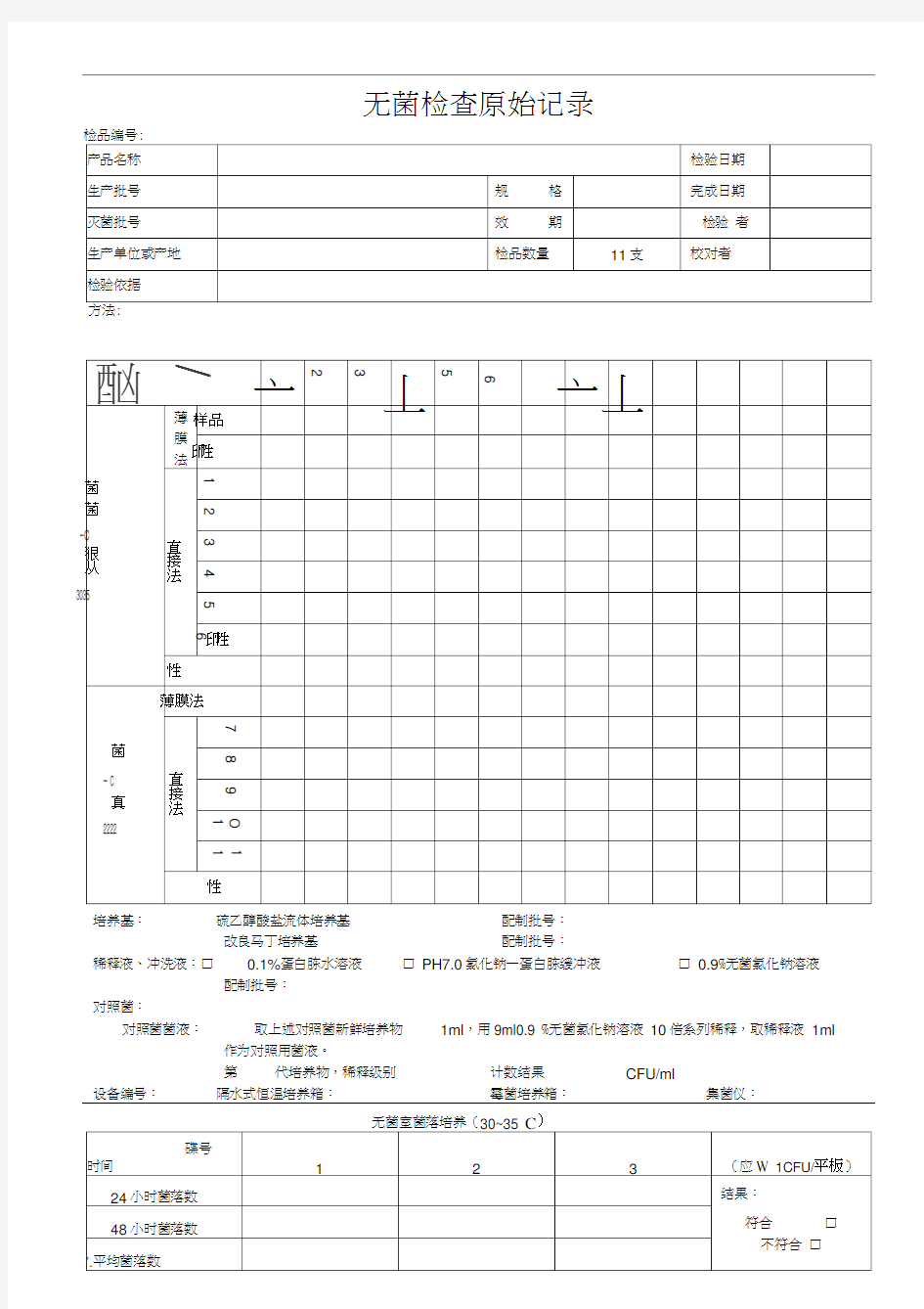 《无菌检验原始记录》