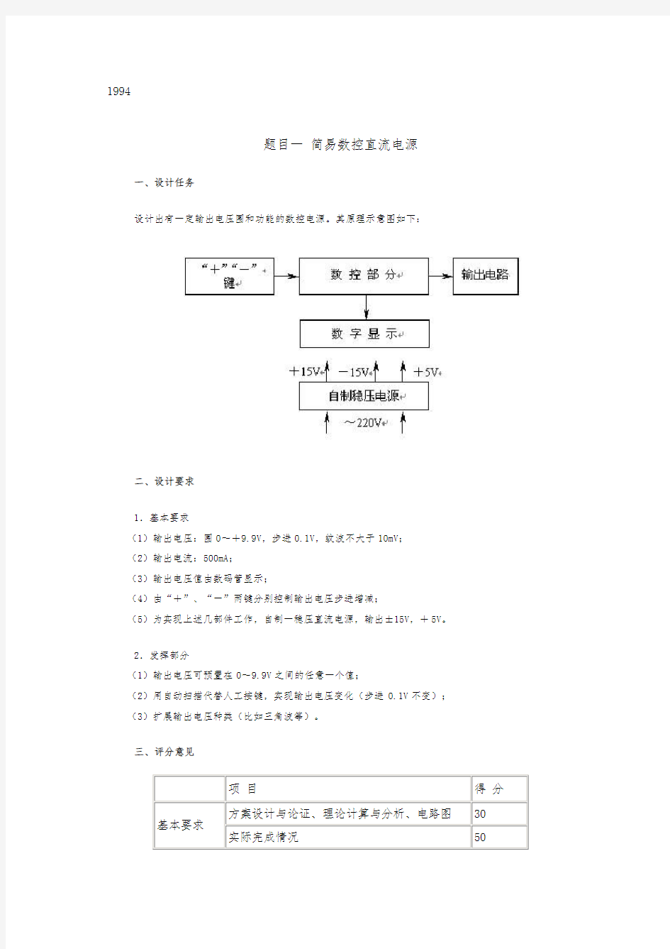 历年电子设计大赛电源类题目汇总