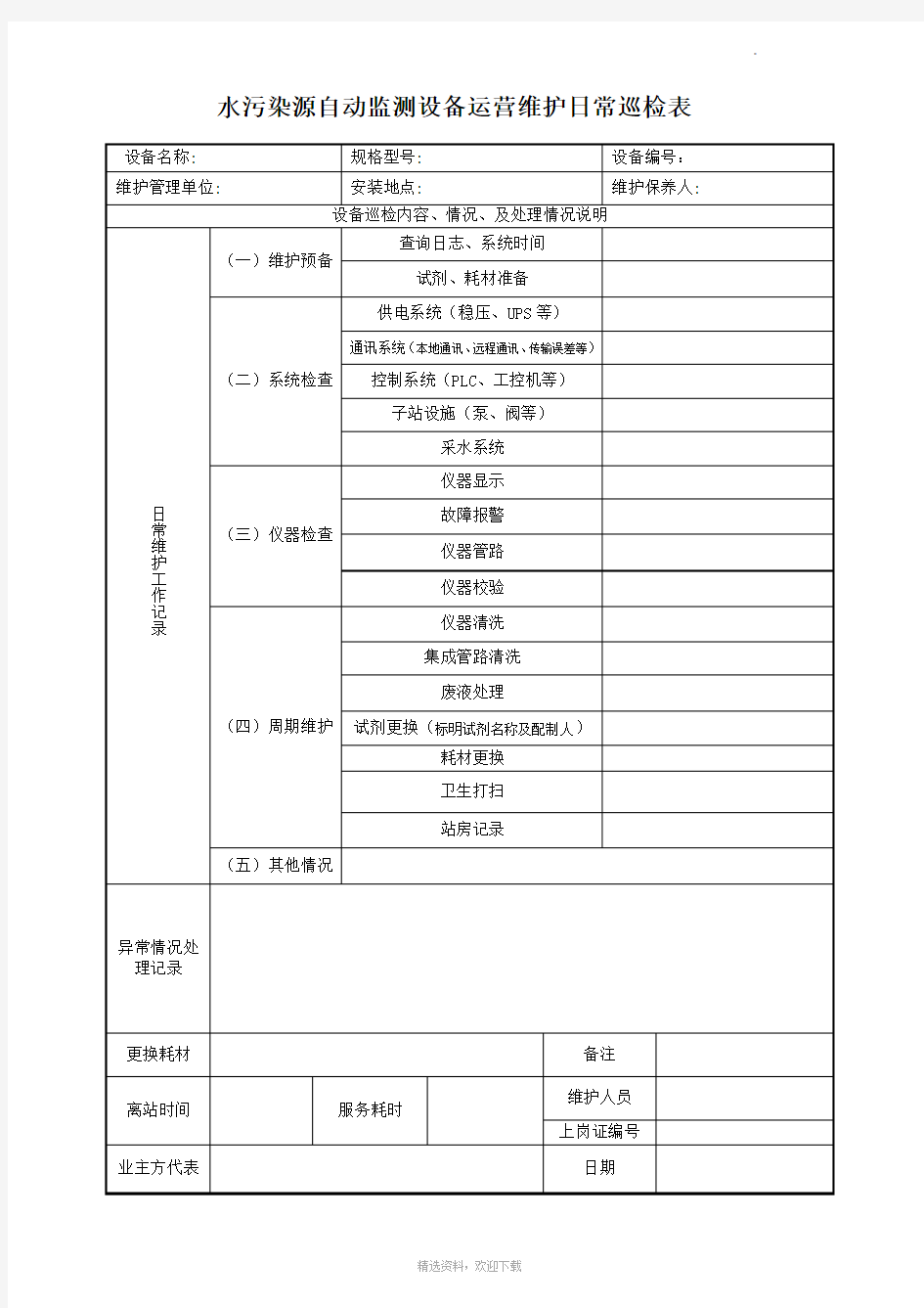 废水,自动监测设备运行,维护记录