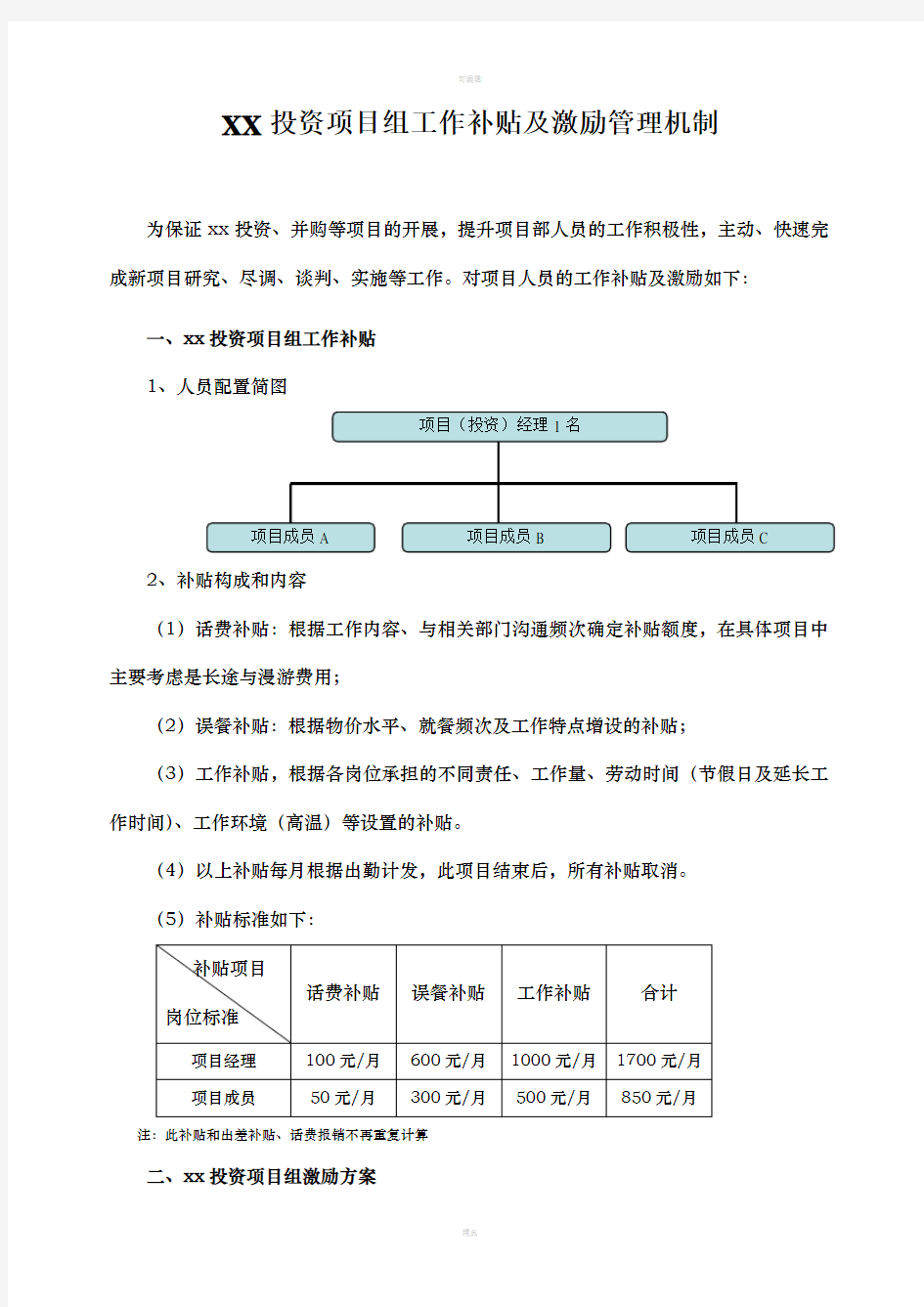 XX项目激励管理办法