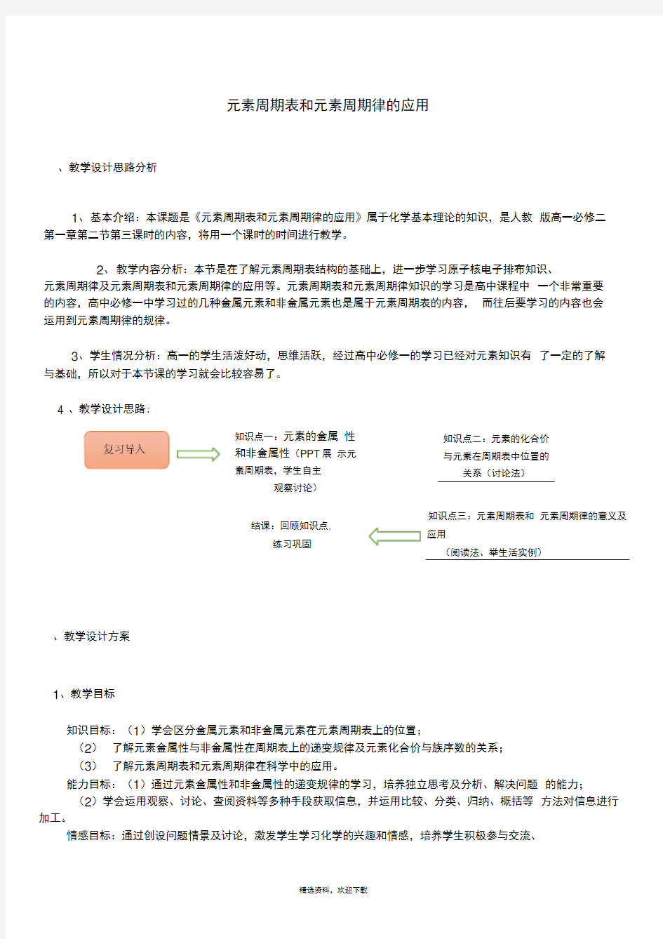 元素周期表和元素周期律的应用