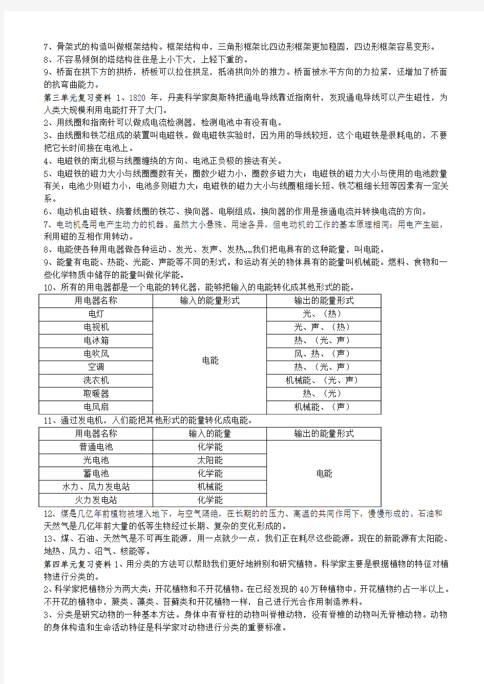 新版教科小学科学知识点(完全)