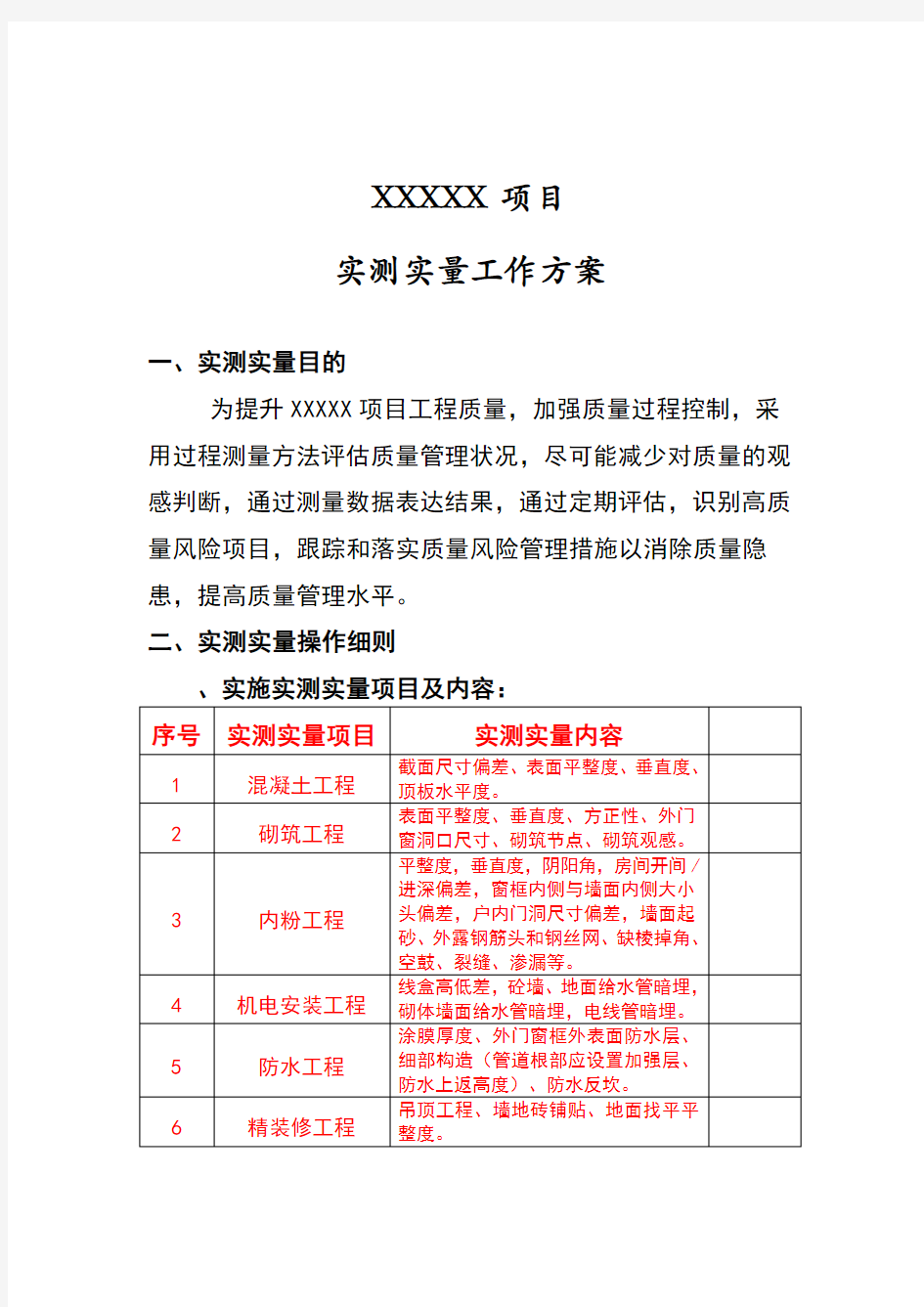 项目实测实量工作方案