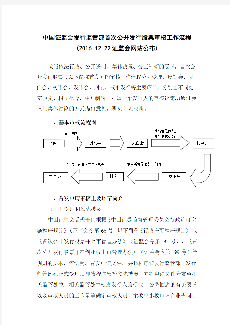 中国证监会发行监管部首次公开发行股票审核工作流程