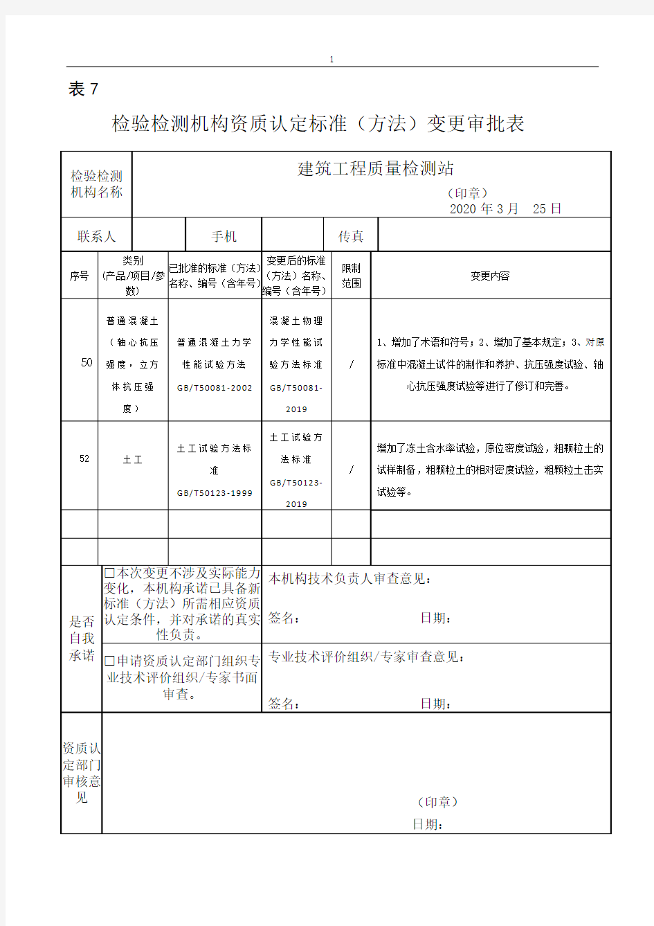 标准变更申请表