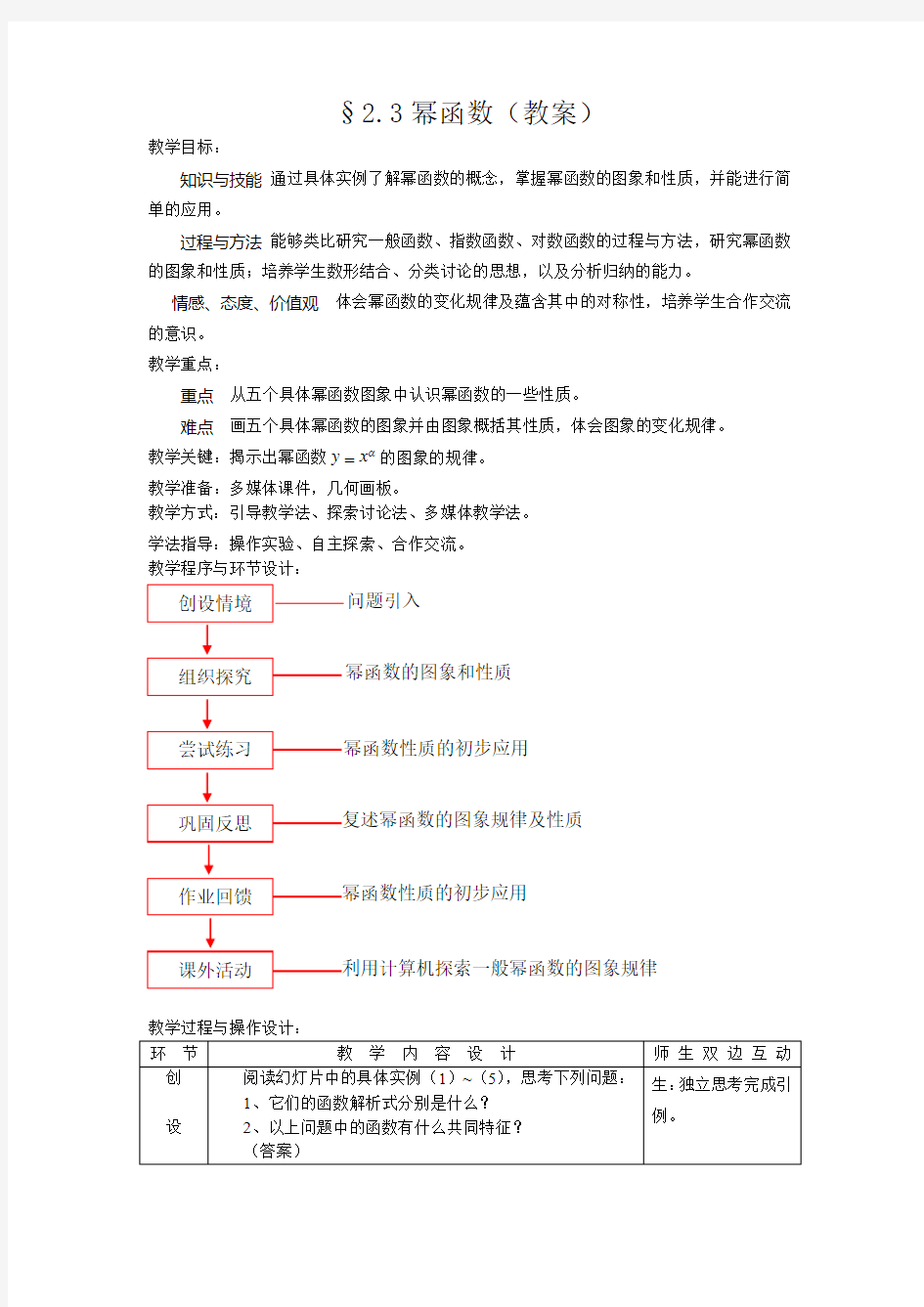 【新课标】函数.幂函数课堂教案