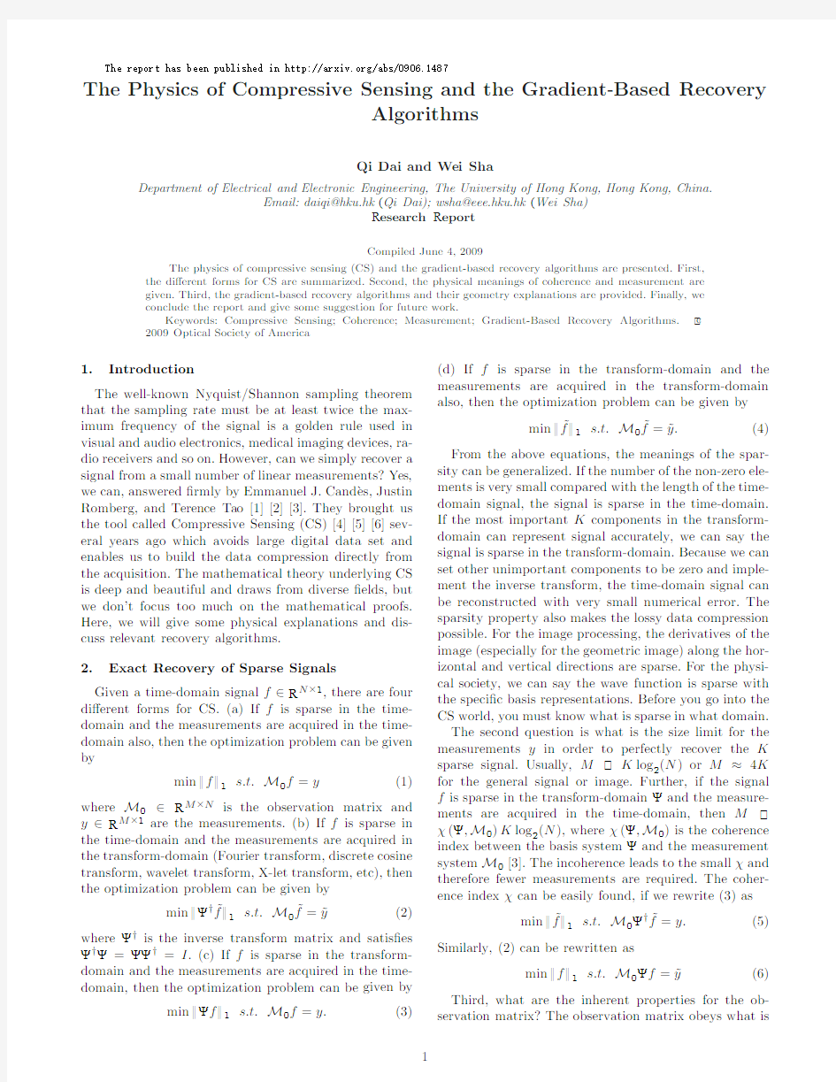 The Physics of Compressive Sensing and the Gradient Based Recovery Algorithm