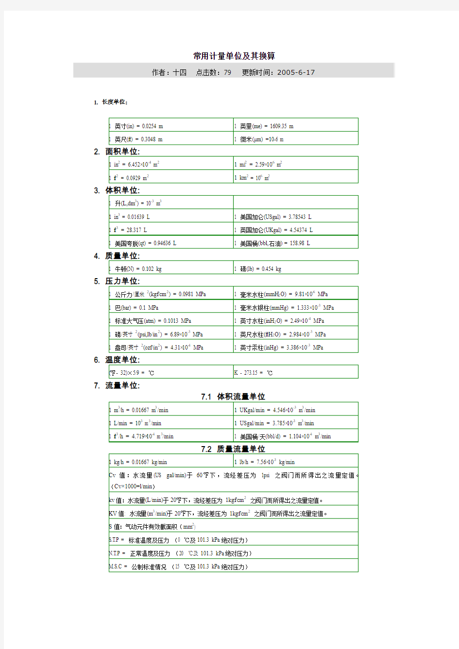 常用计量单位及其换算