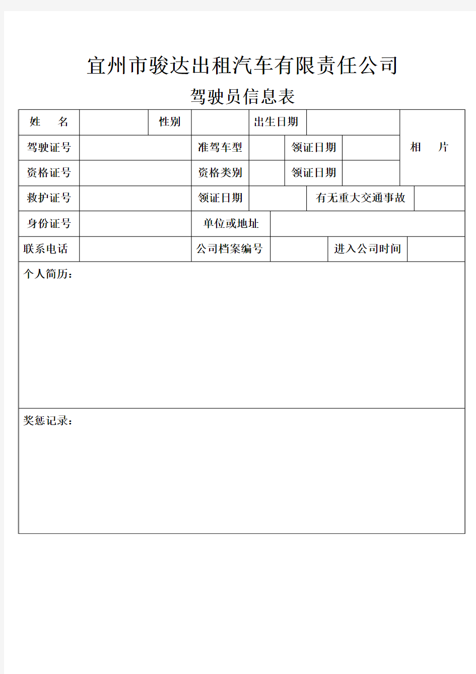 2015驾驶员信息表