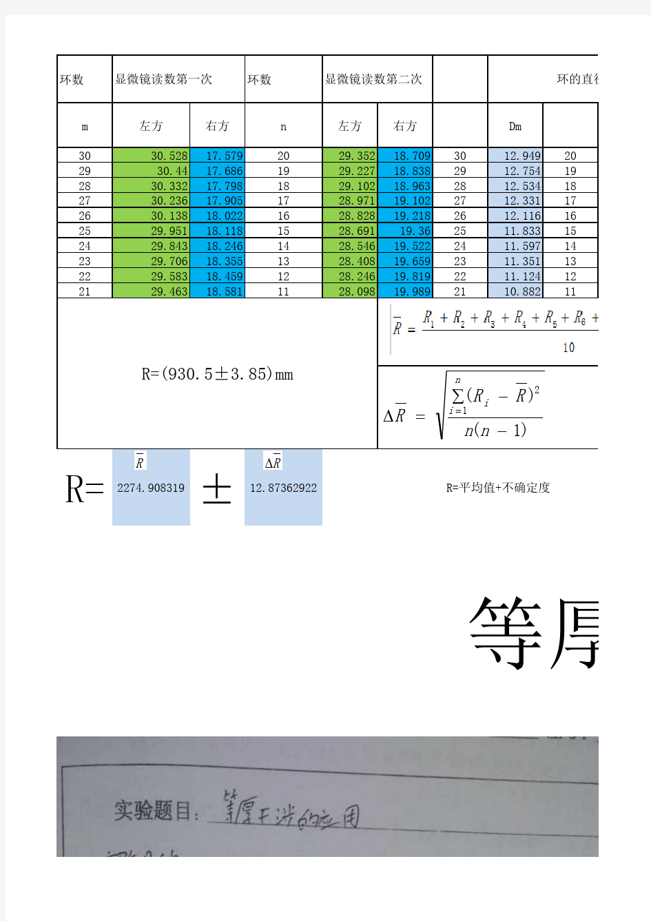 等厚干涉实验报告数据处理