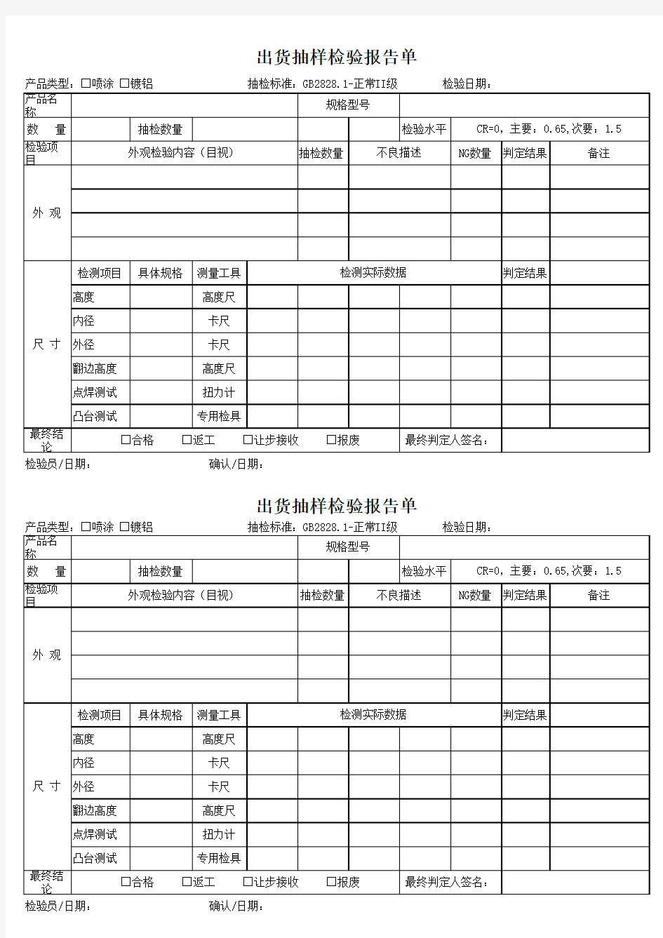 出货检验报告单