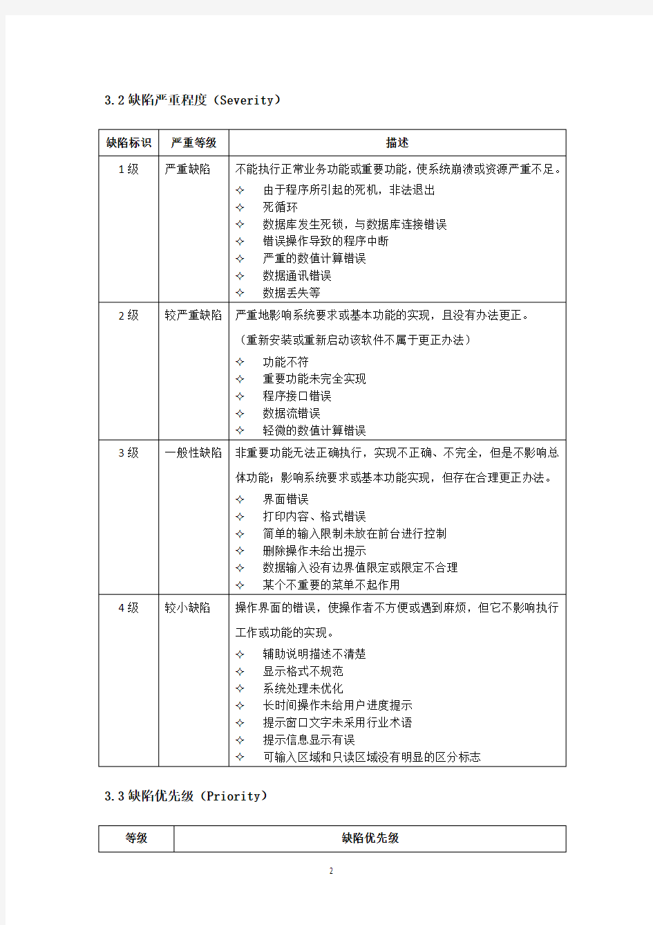 缺陷分类标准