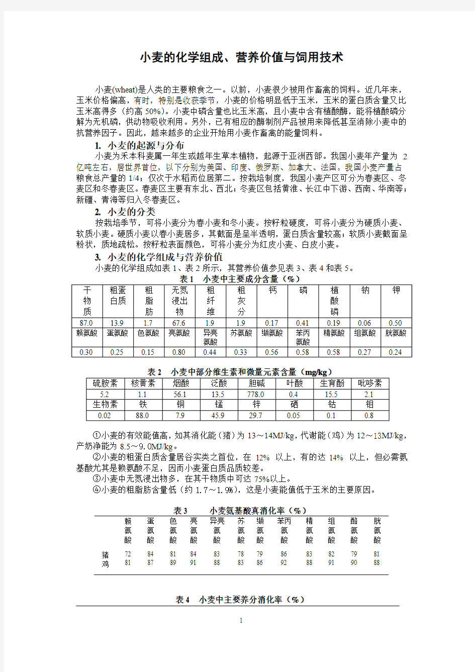 小麦的化学组成营养价值