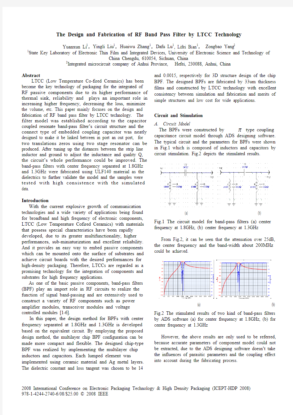 The Design and Fabrication of RF Band Pass Filter by LTCC Technology