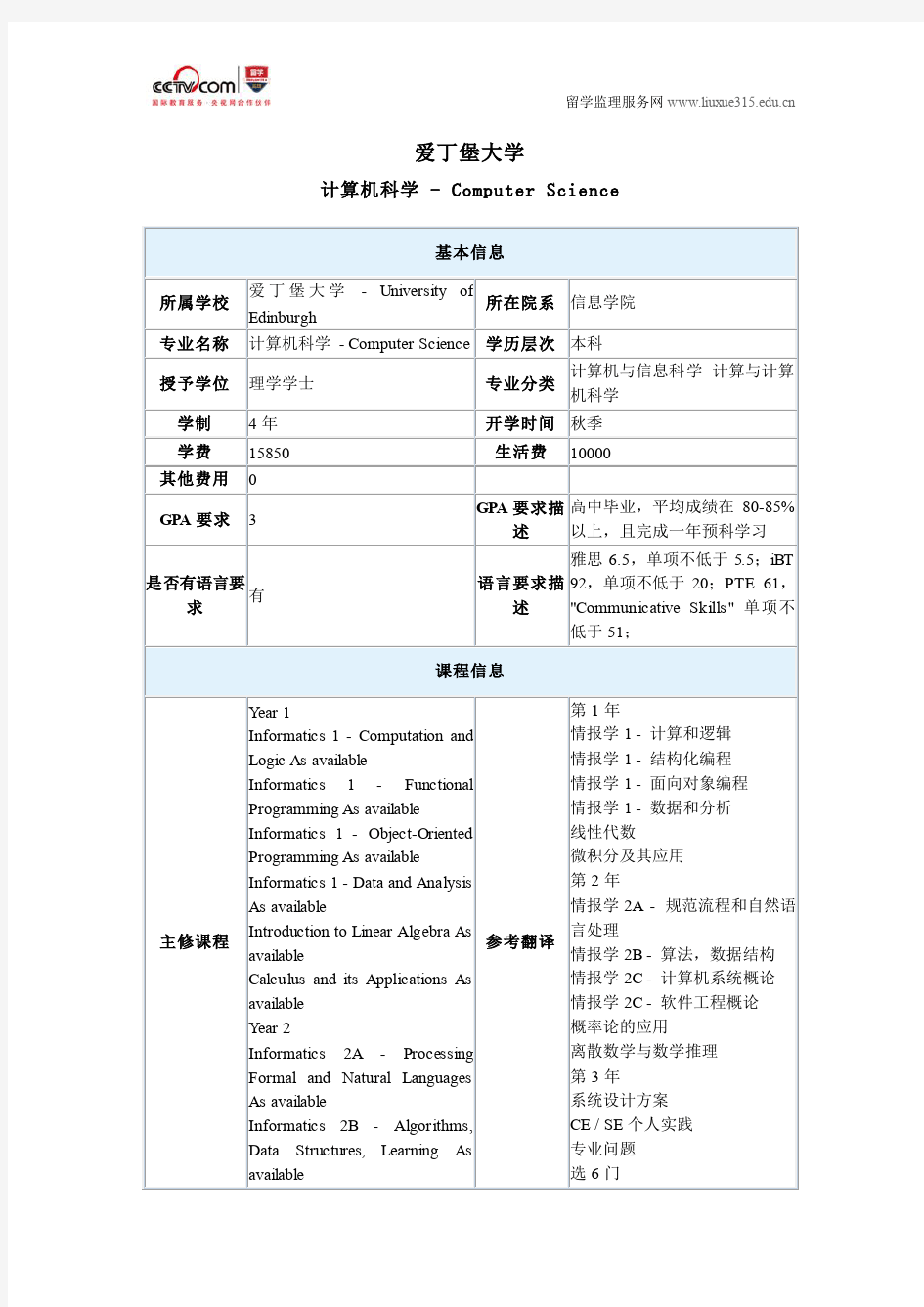 爱丁堡大学计算机科学本科专业