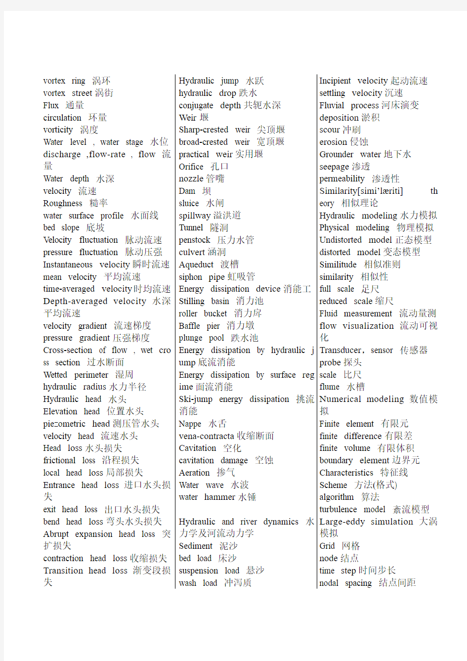 水力学河流动力学词汇