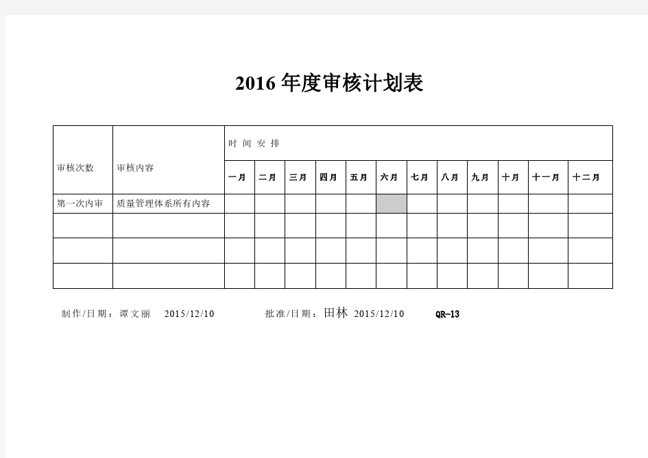 ISO9001：2015版内审计划及管理评审