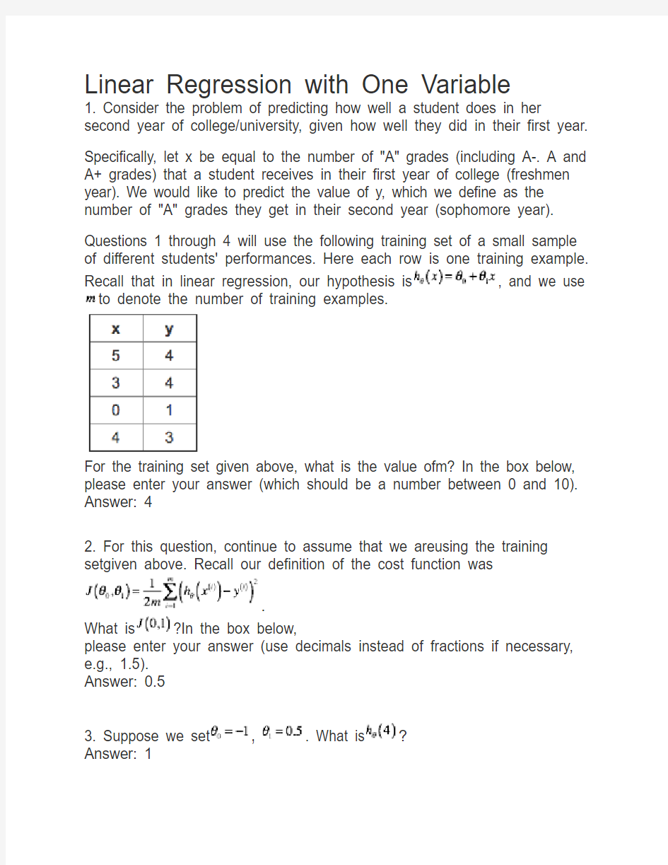 Linear Regression with One Variable