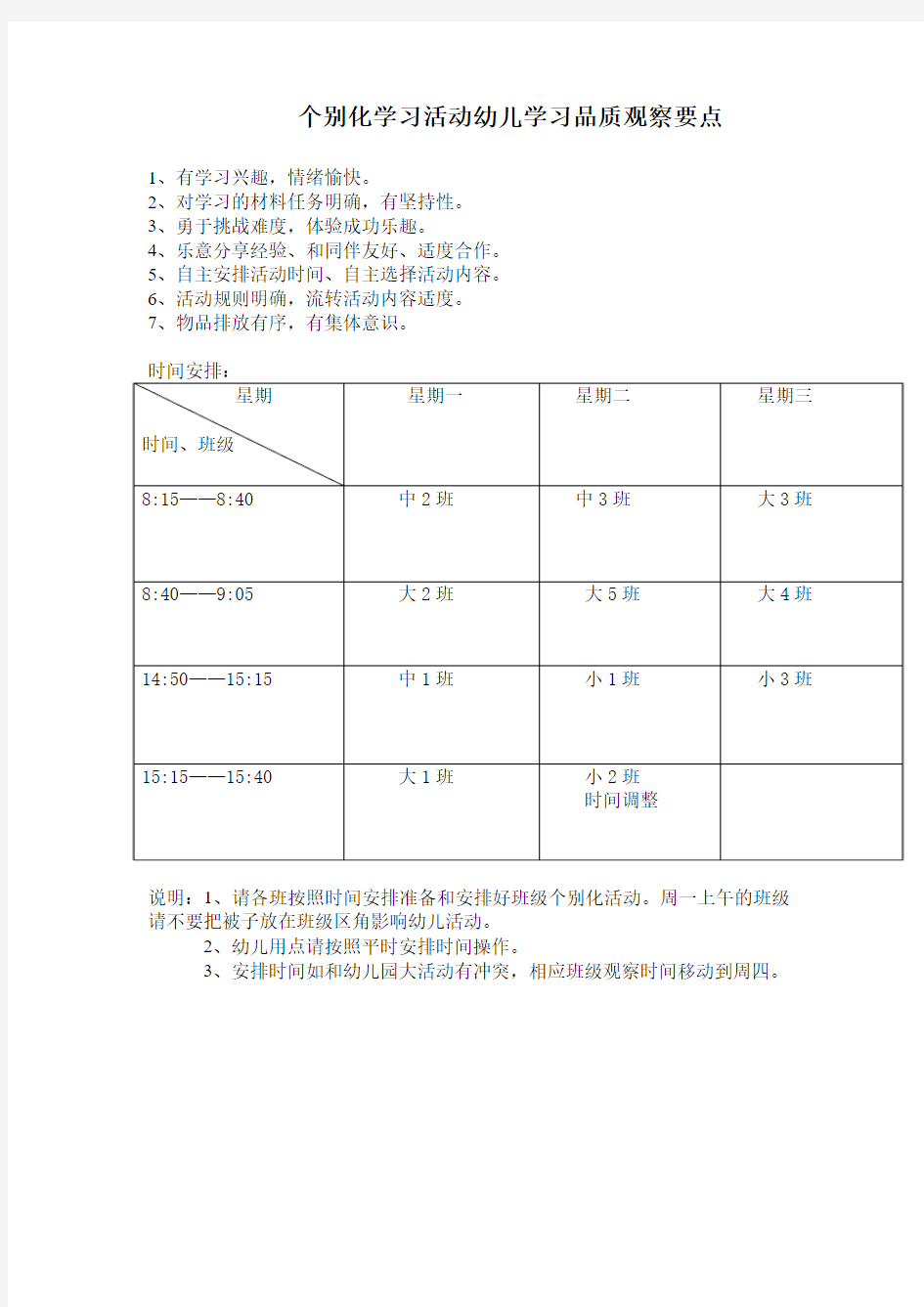 个别化学习活动幼儿学习品质观察要点