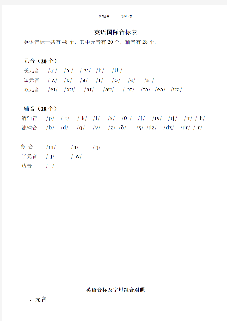 最新英语国际音标表修改版