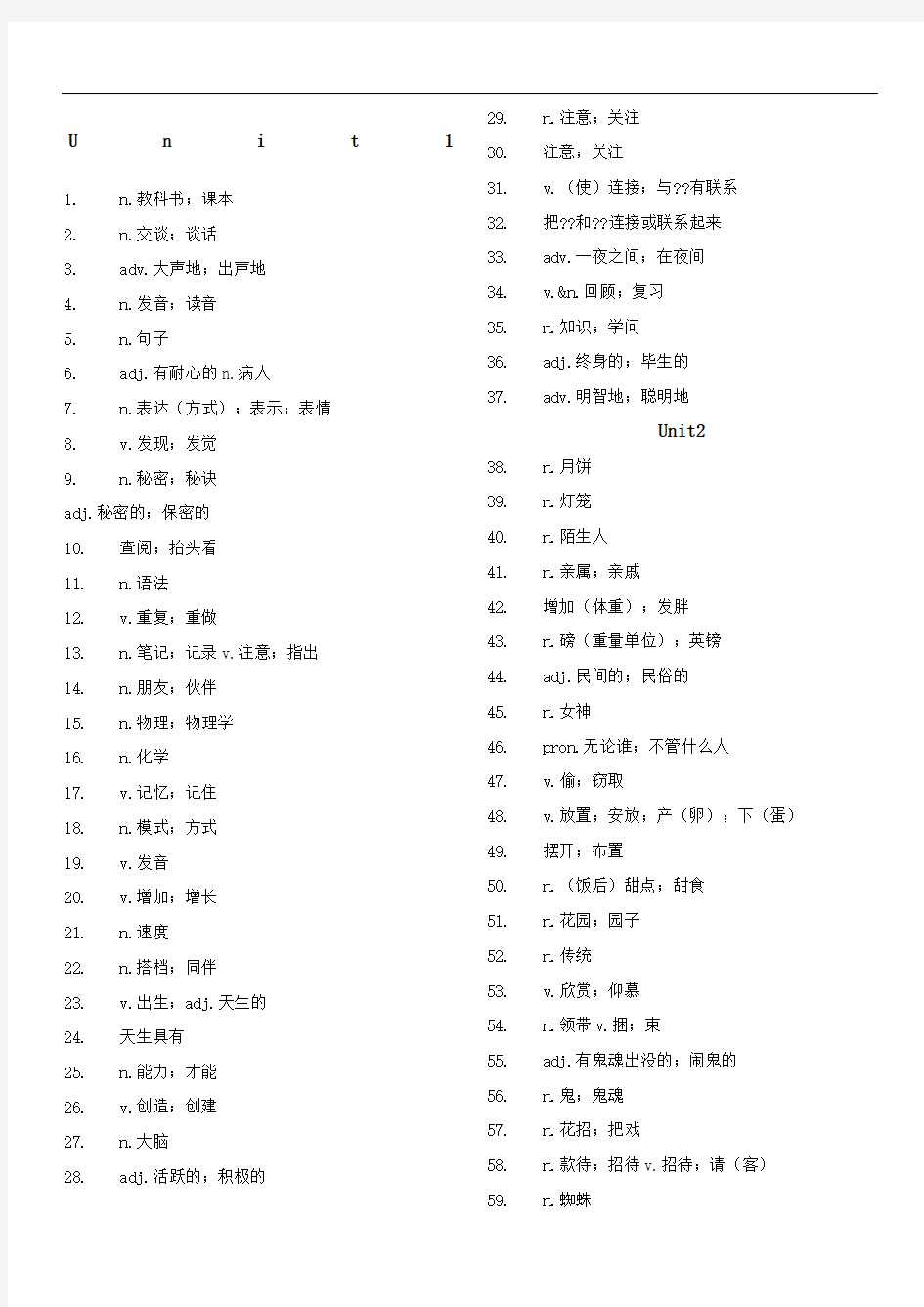 九年级英语单词汉语版
