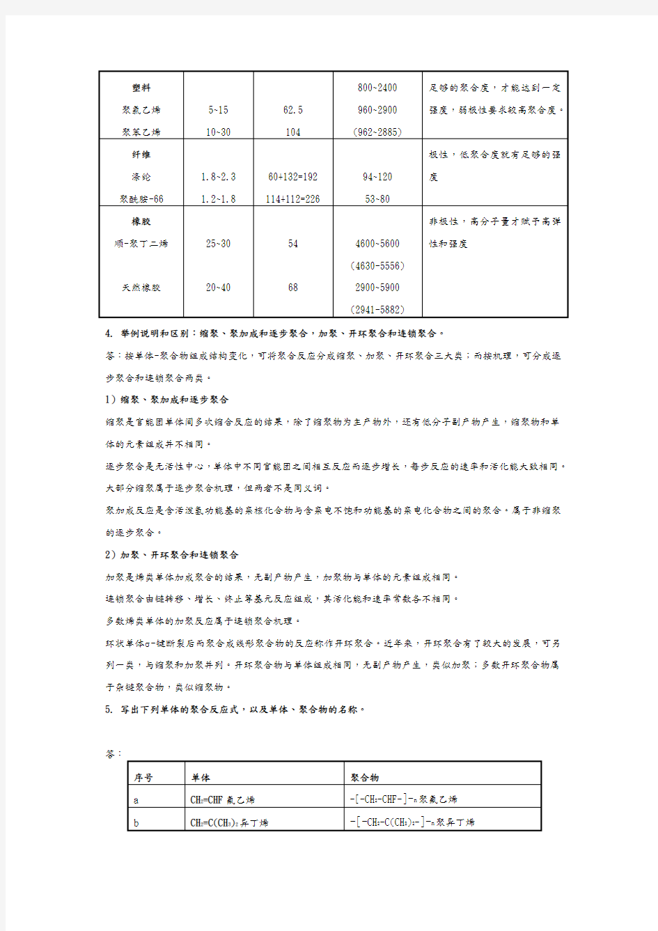 高分子化学(第五版)潘祖仁版课后习题答案解析