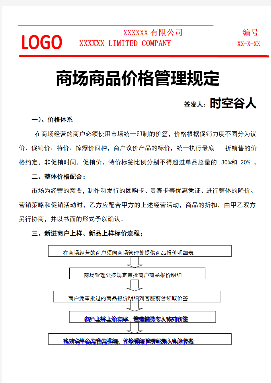 商场商品价格管理规定