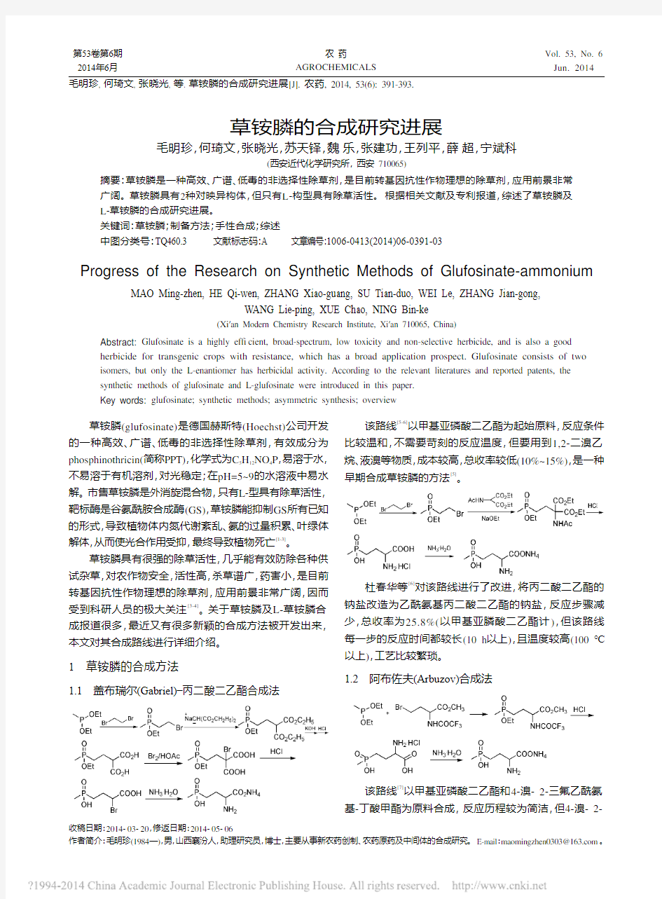 草铵膦的合成研究进展_毛明珍