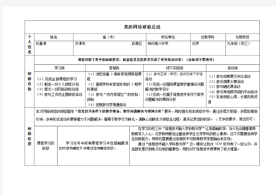 我的网络研修总结——(奥鹏教师教育作业)