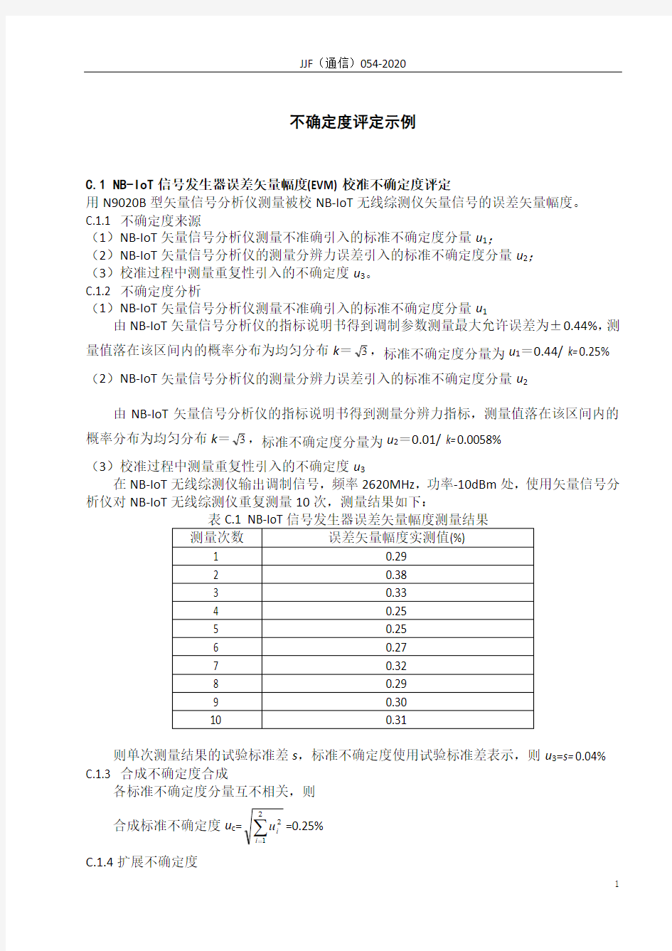 窄带物联网(NB-IoT)无线通信综合测试仪测量结果不确定度评定示例