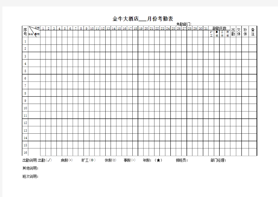 考勤表及排班表统一格式(1)