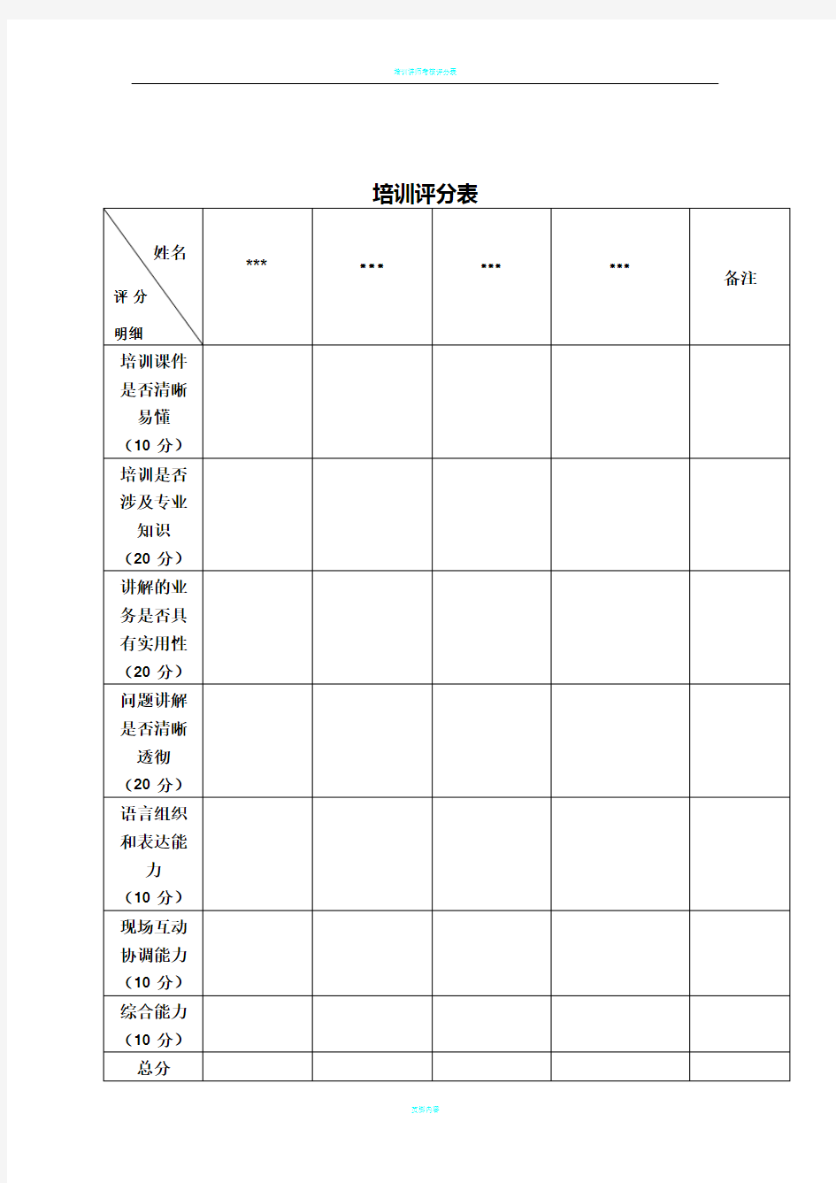 培训讲师评分表