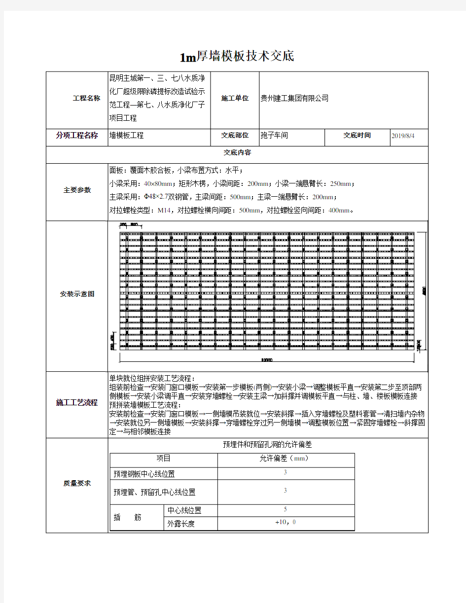 墙模板技术交底