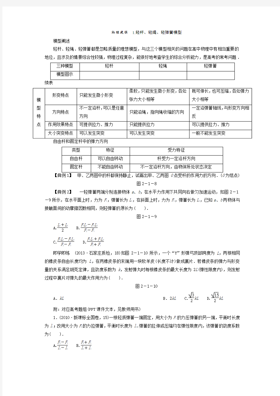 物理建模轻杆轻绳轻弹簧模型