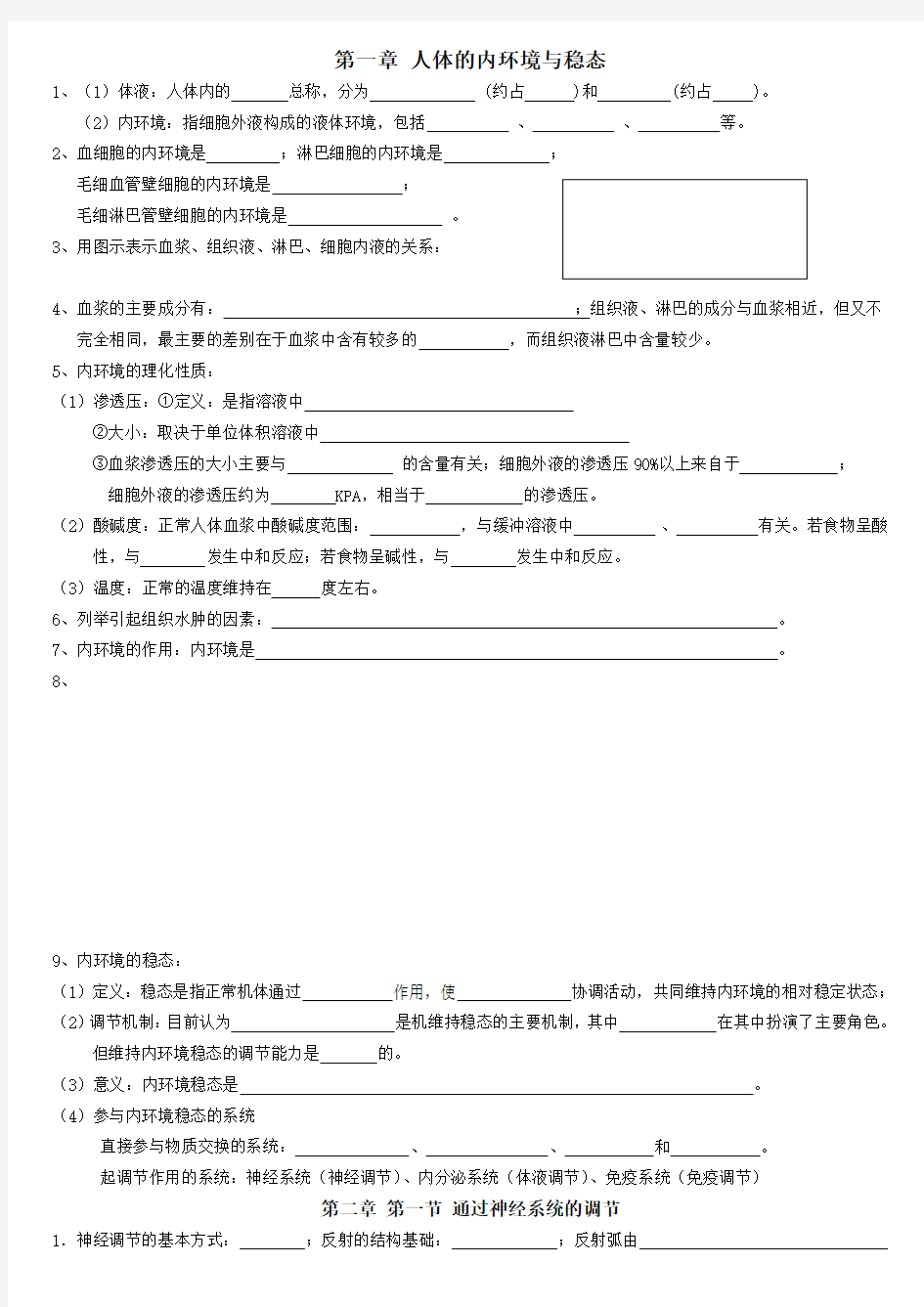 人教版高中生物必修三知识点总结(填空式 无答案)