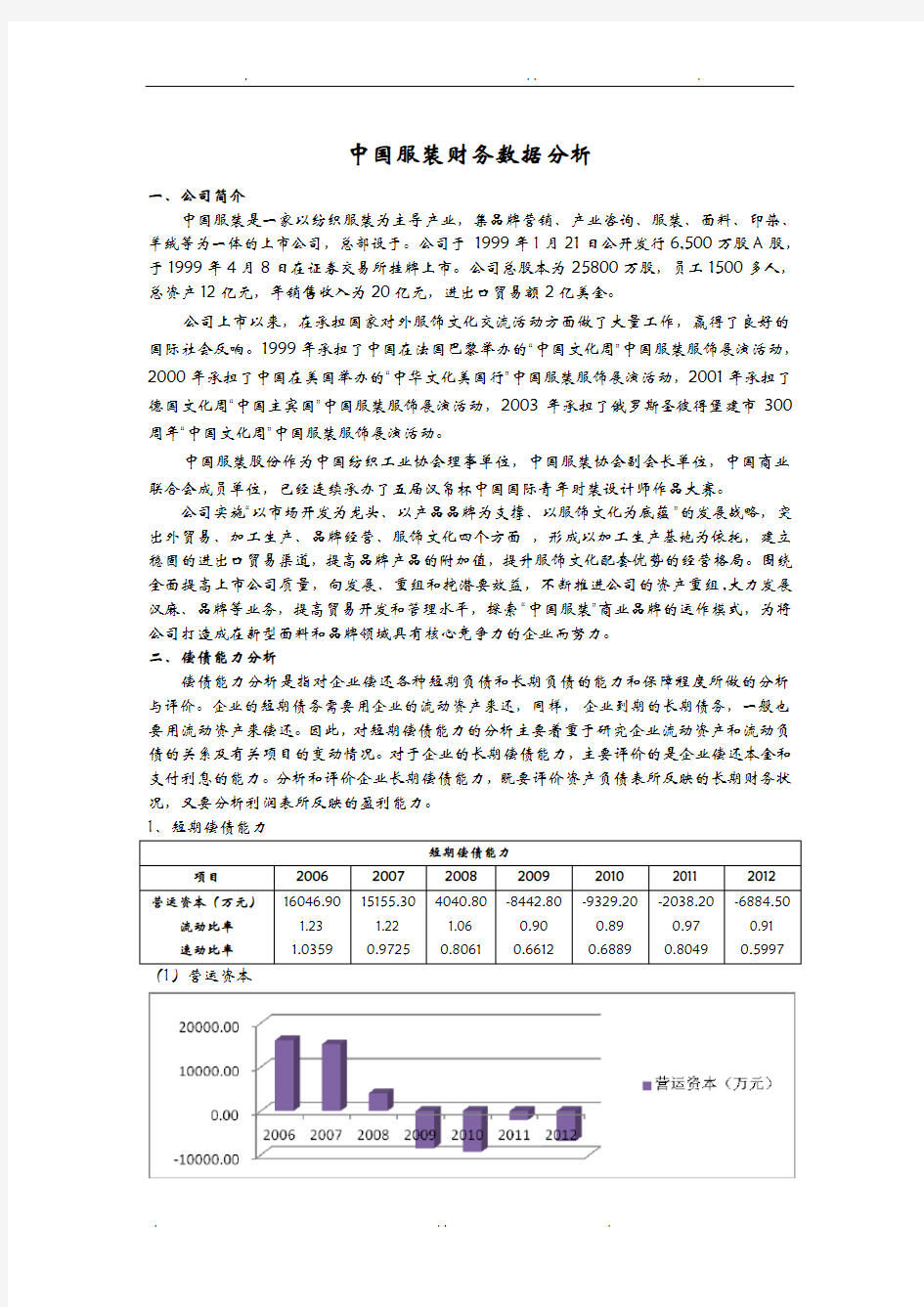 中国服装财务数据分析
