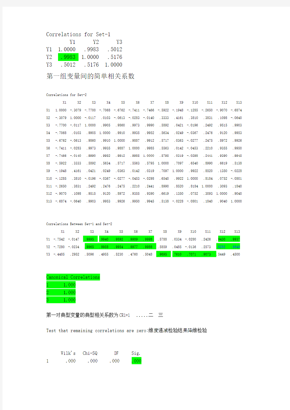 SPSS典型相关分析结果解读