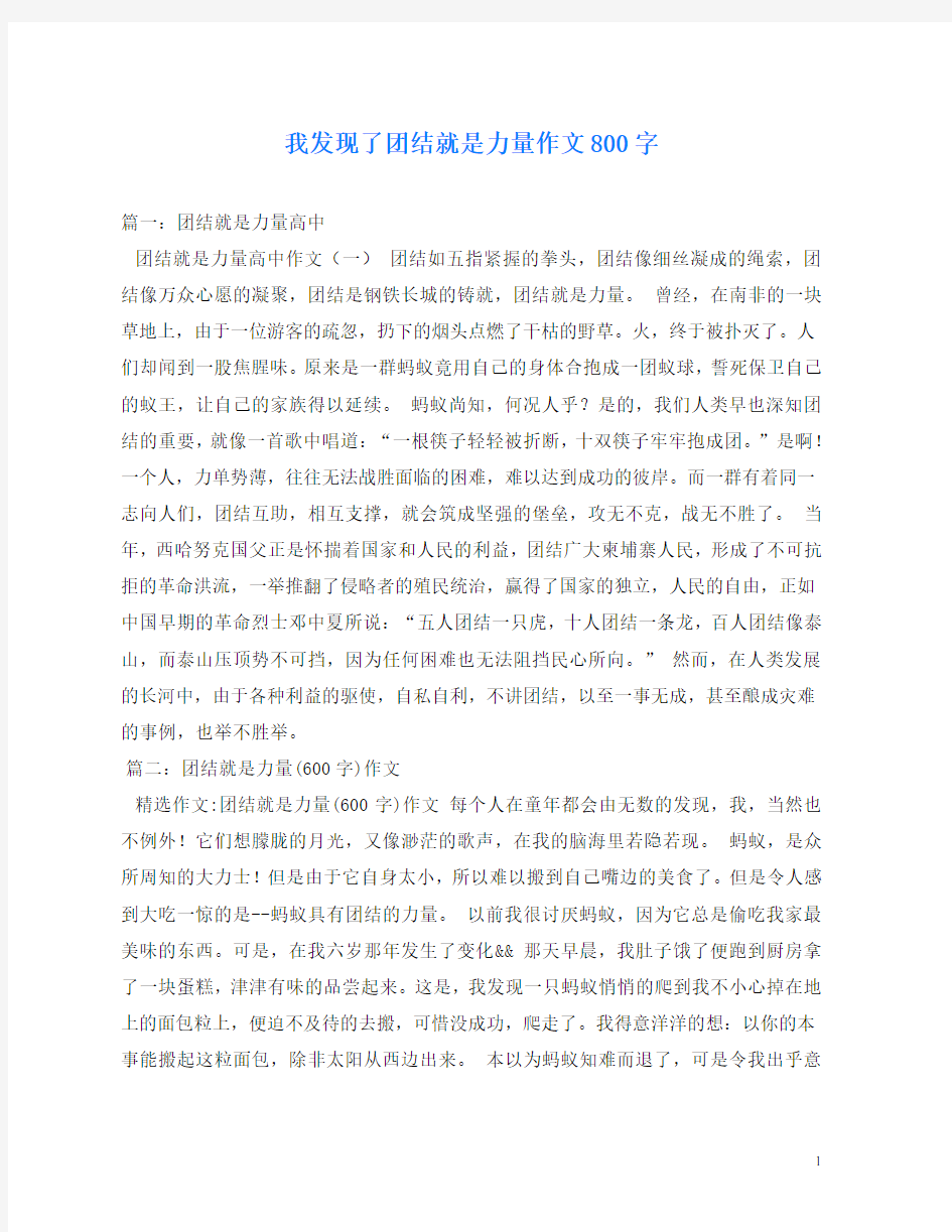 我发现了团结就是力量作文800字