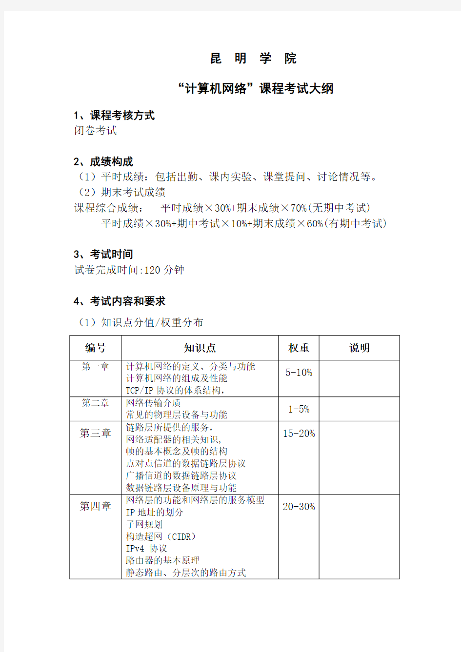 《计算机网络》考试大纲