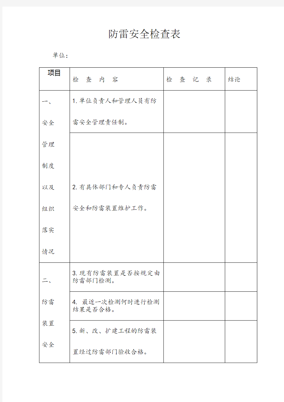 防雷安全检查表