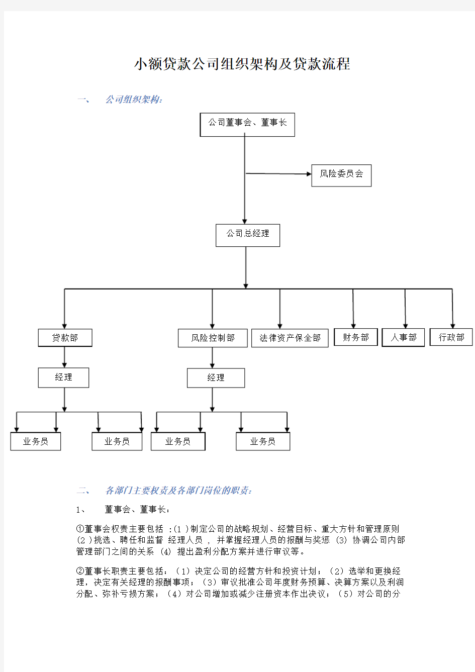 贷款公司组织架构及业务流程设置