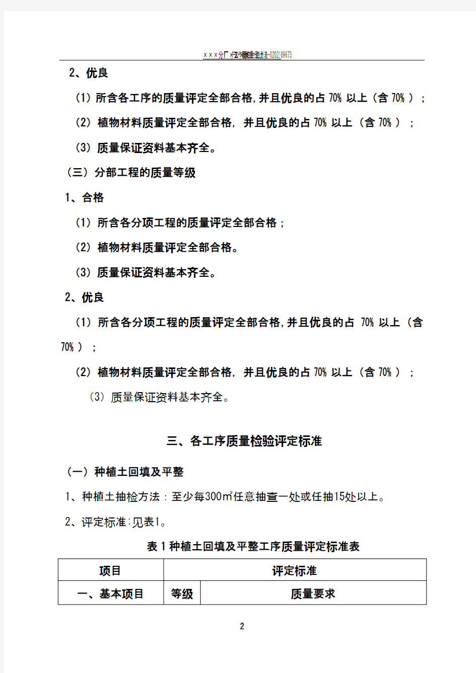 绿化工程质量检验评定标准