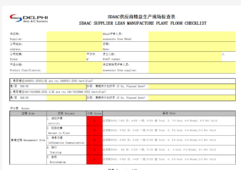 精益生产现场检查表