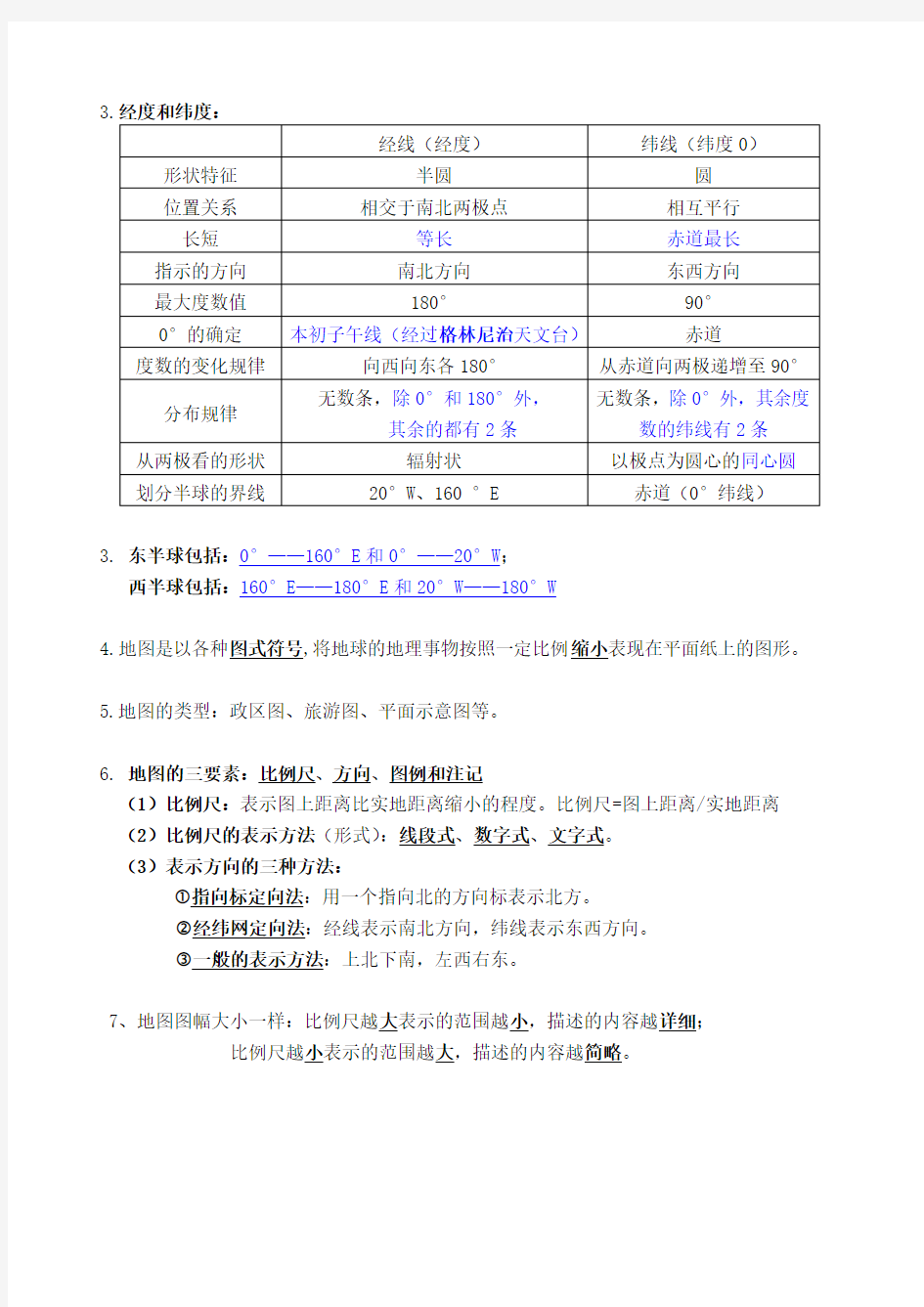 浙教版七年级科学上第三章人类的家园地球完整知识点总结