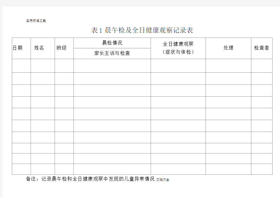 (托幼机构)晨午检及全日健康观察记录簿表