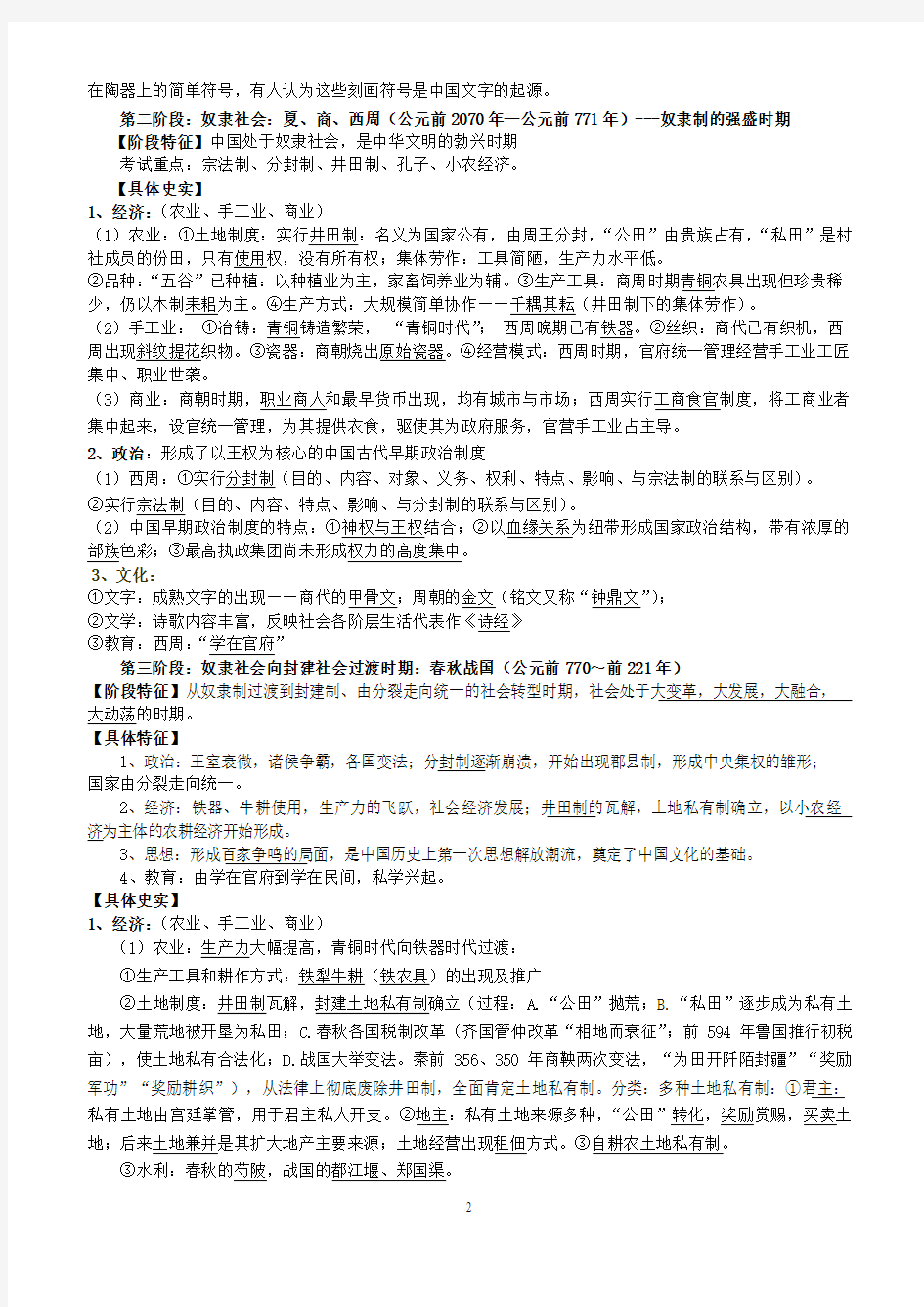 2015年高考历史复习中国古代史通史资料整理
