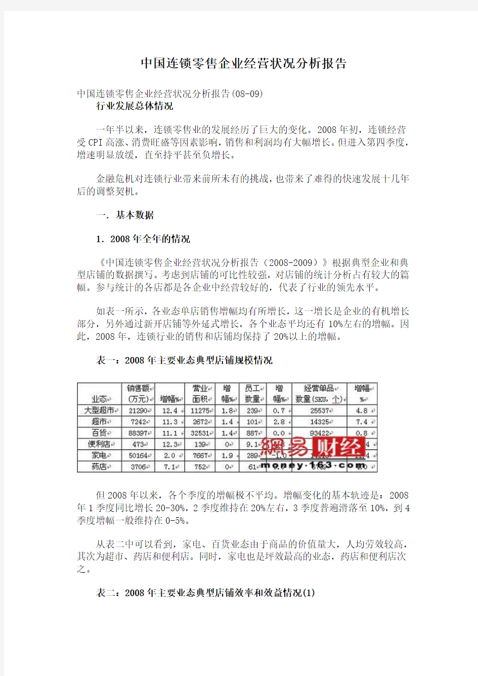 中国连锁零售企业经营状况分析报告