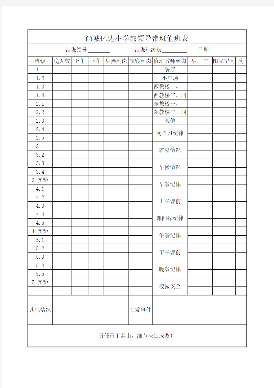 学校领导带班值班记录表