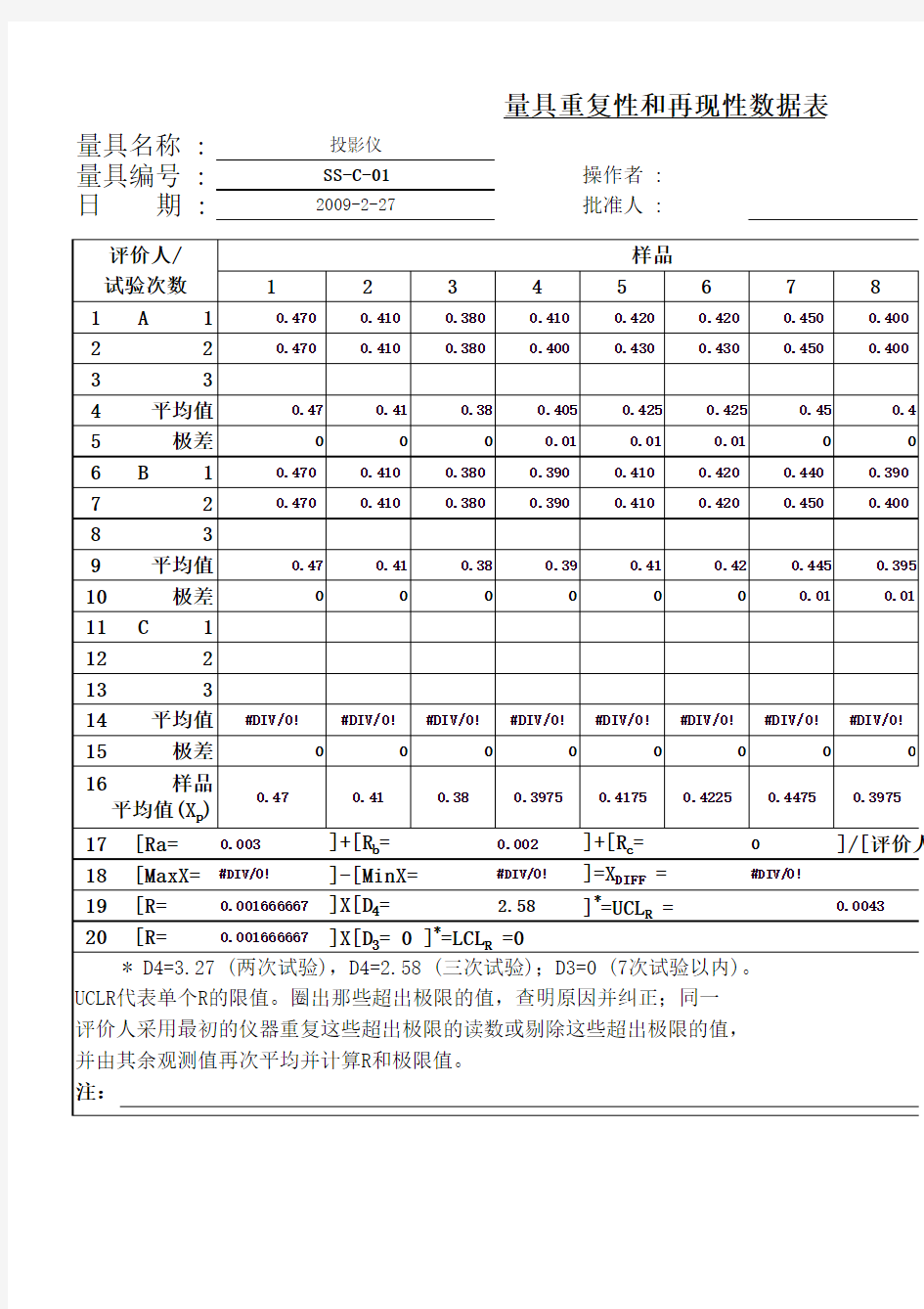 尺寸excel版测量系统分析表格